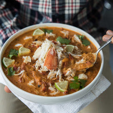 A plated dish of Dungeness crab stew