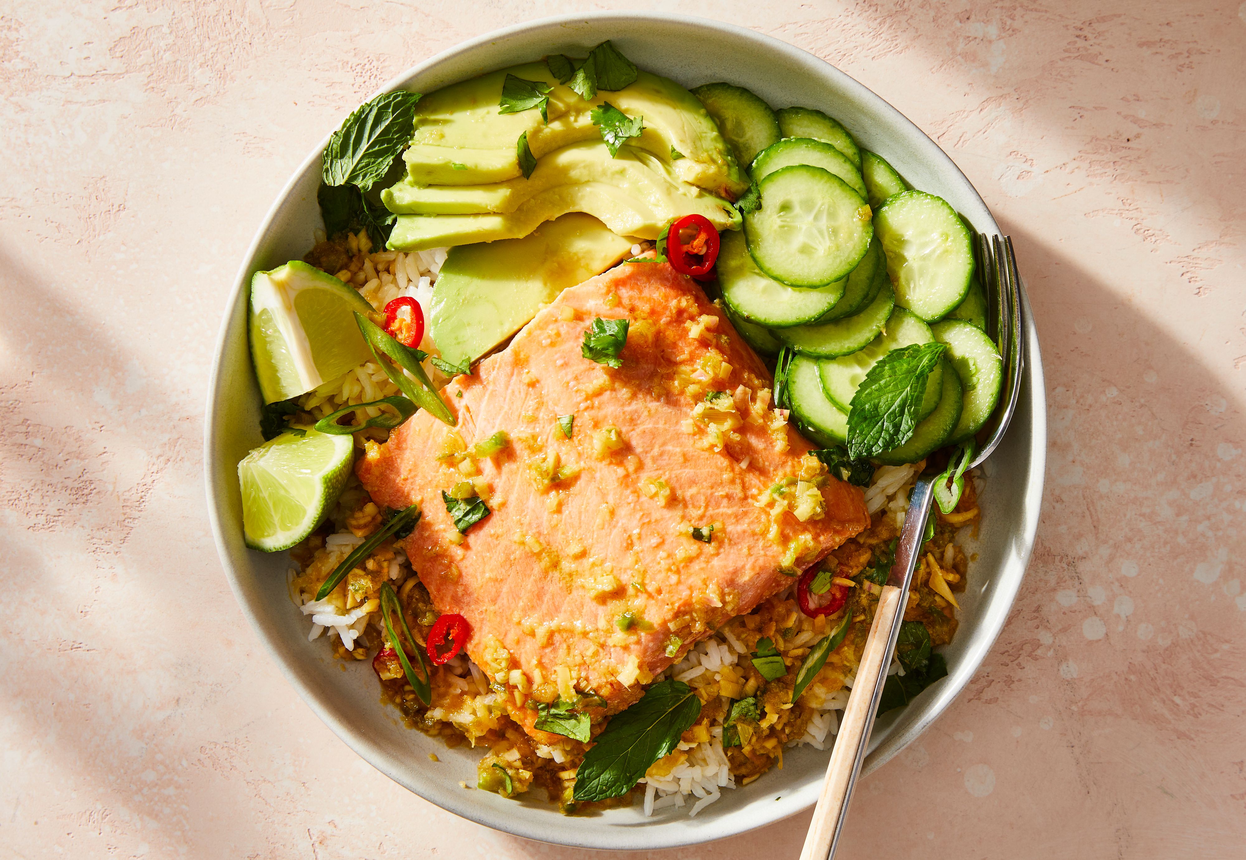 Lemongrass-Steamed Salmon with Lime and Mint