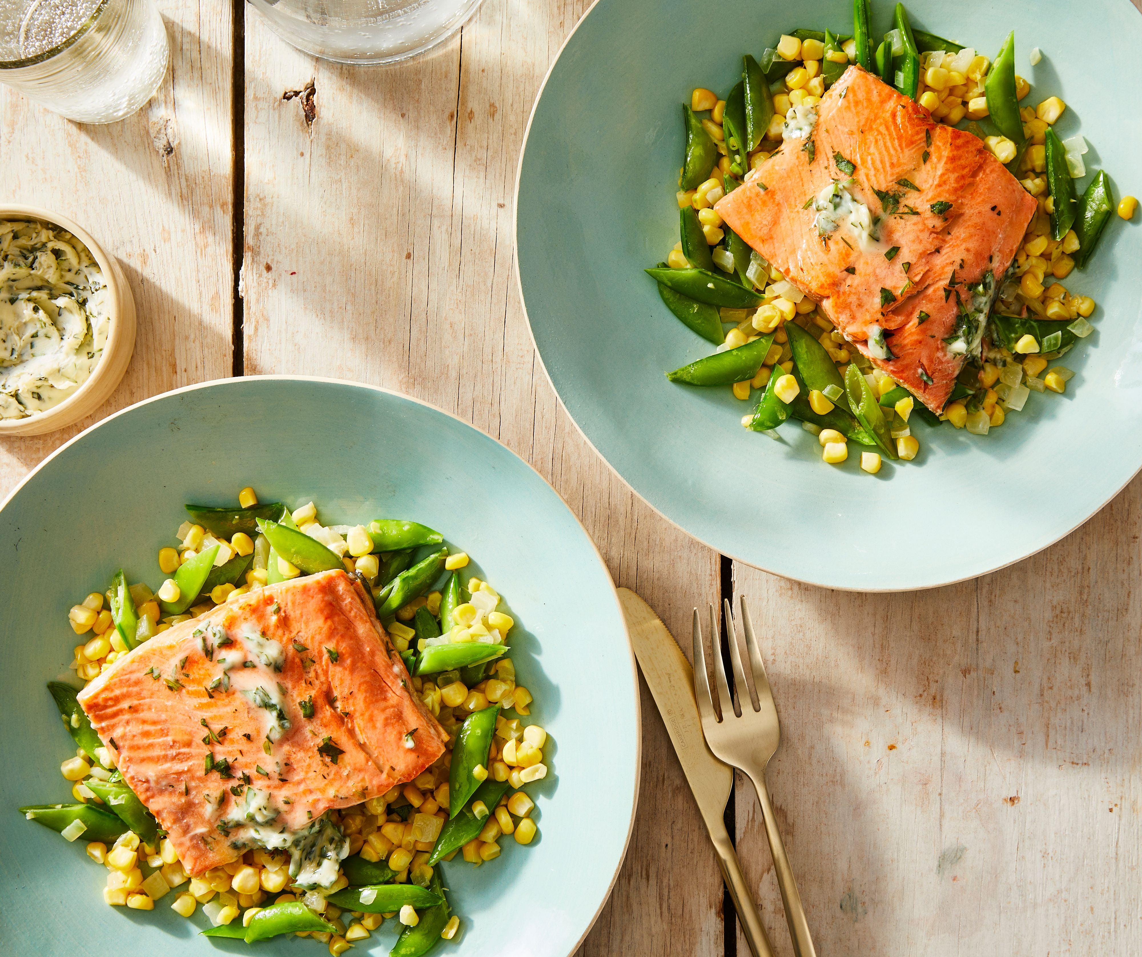Seared Salmon with Succotash and Tarragon Butter