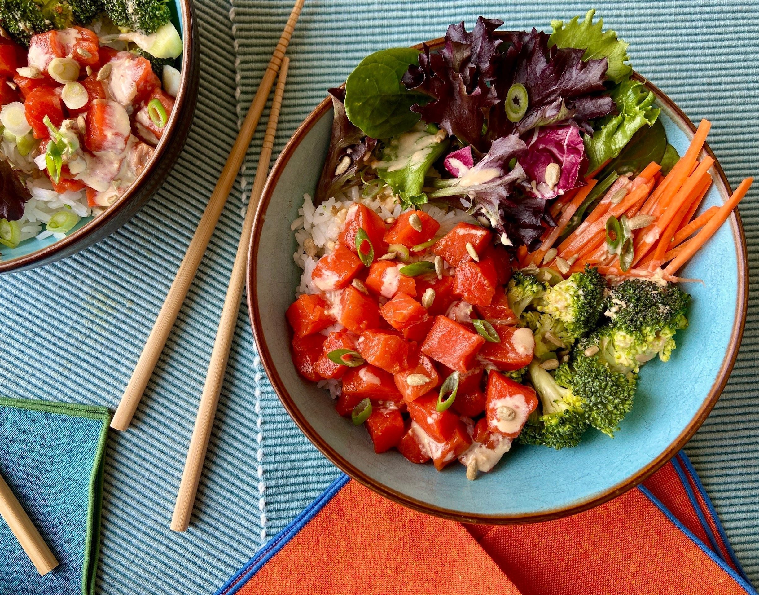 Salmon Poke Bowl with Ginger Sesame Dressing