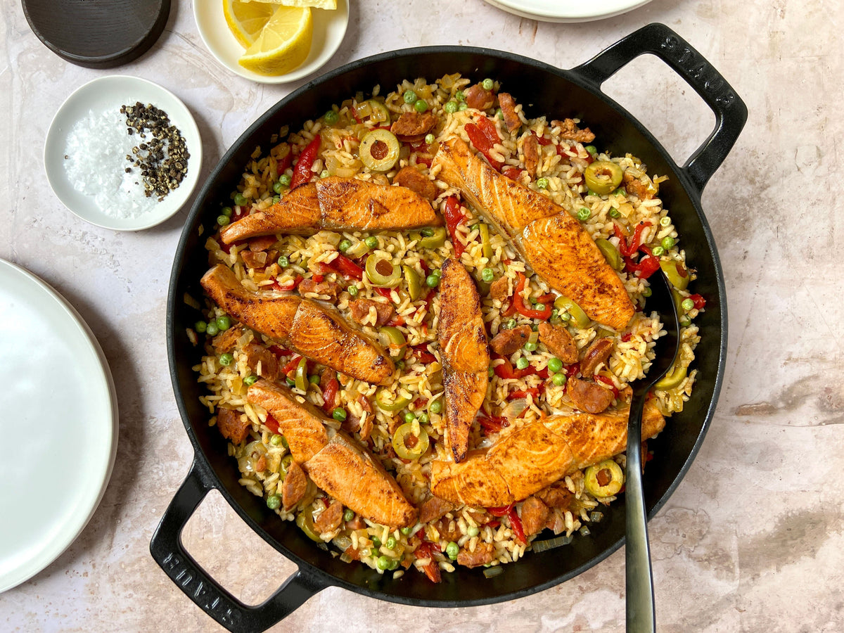 Salmon and Chorizo Paella