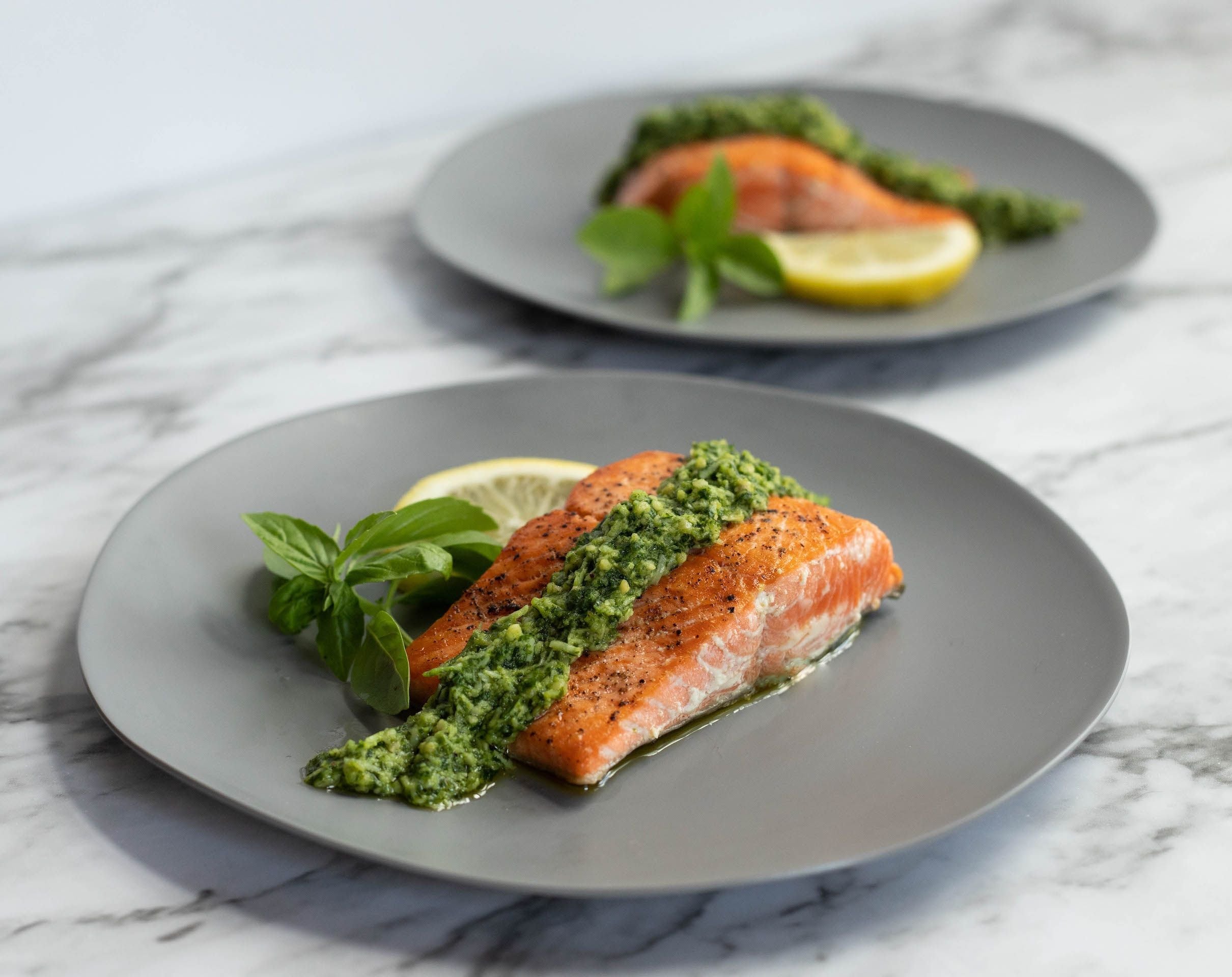 Seared Coho Salmon with Mixed Herb Pesto