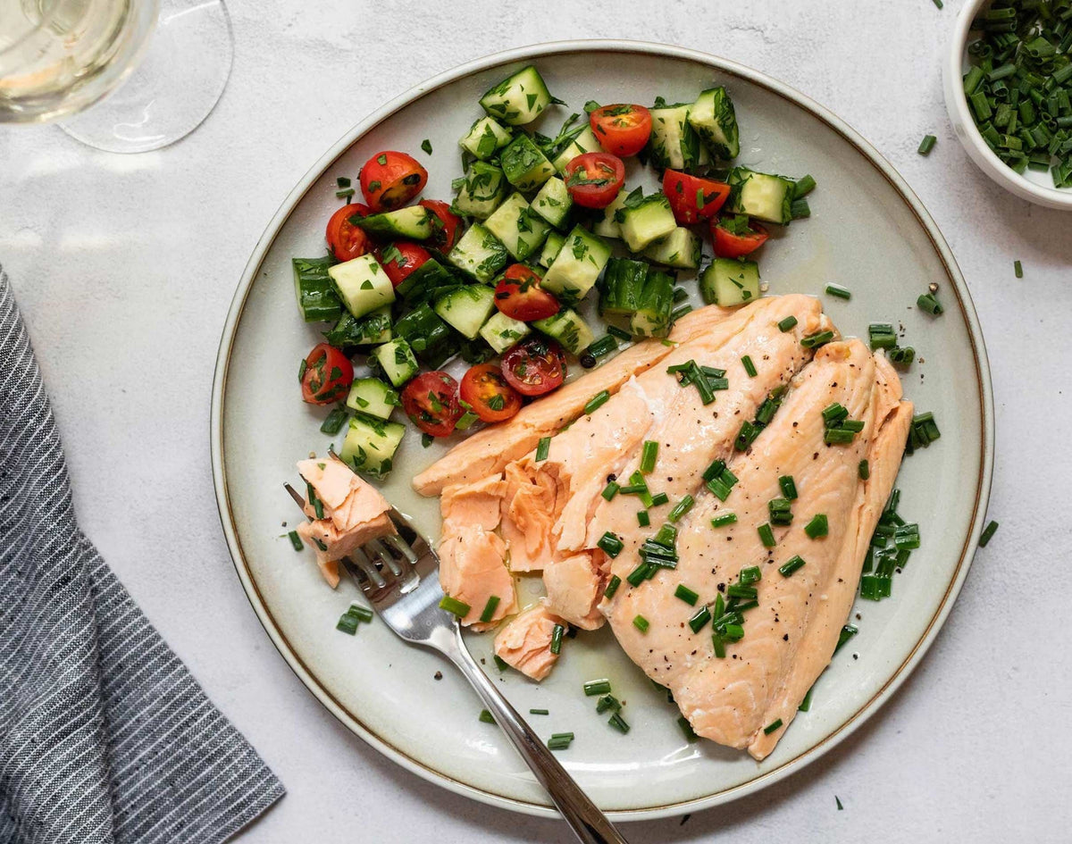 Poached King Salmon with Sizzling Chives