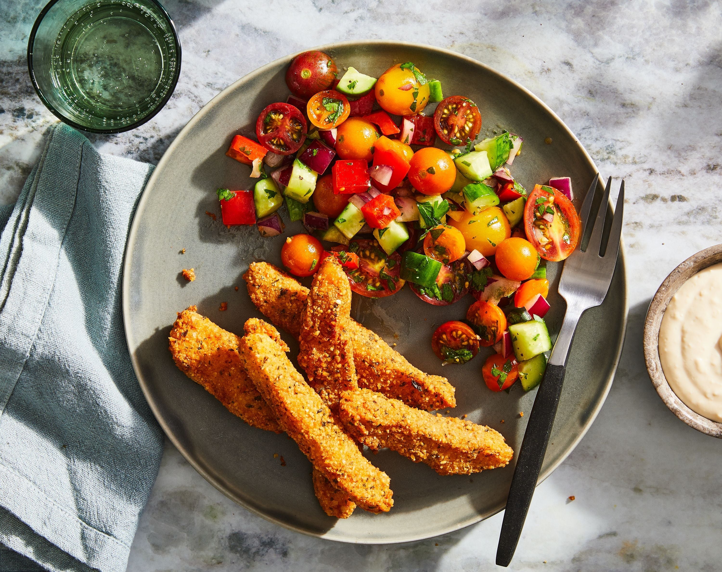 Falafel-Crusted Fish with Tahini and Israeli Salad