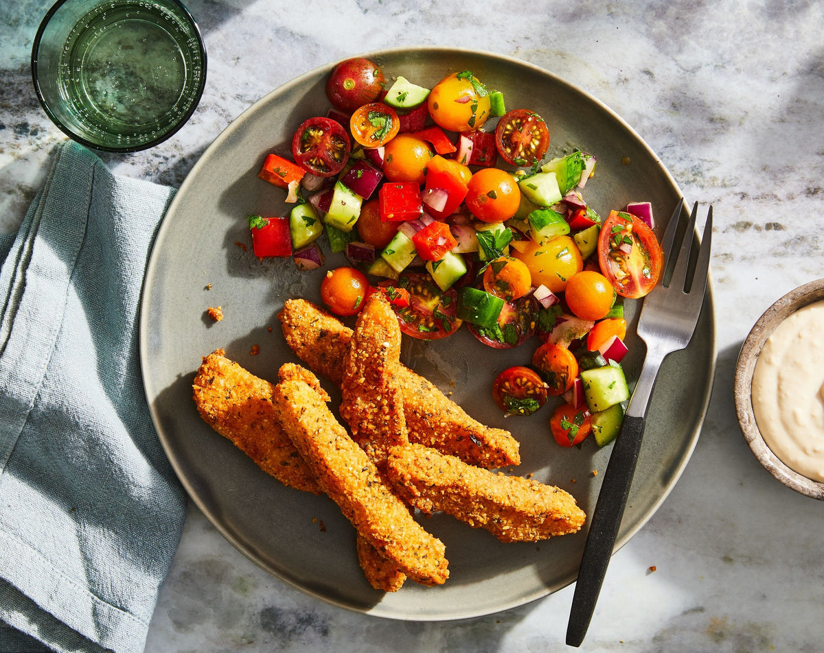Falafel-Crusted Fish with Tahini and Israeli Salad