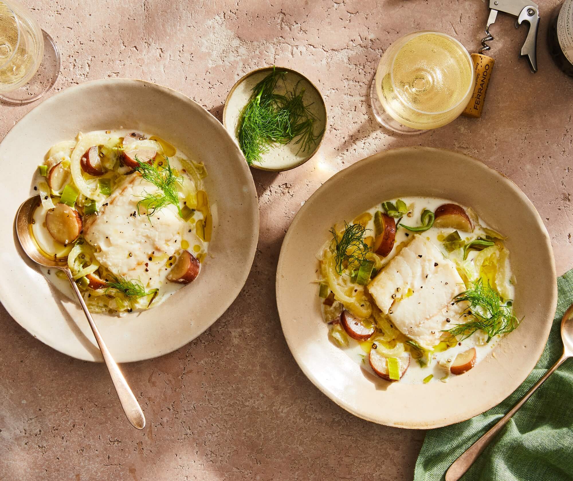 Milk-Poached Fish with Baby Potatoes and Fennel
