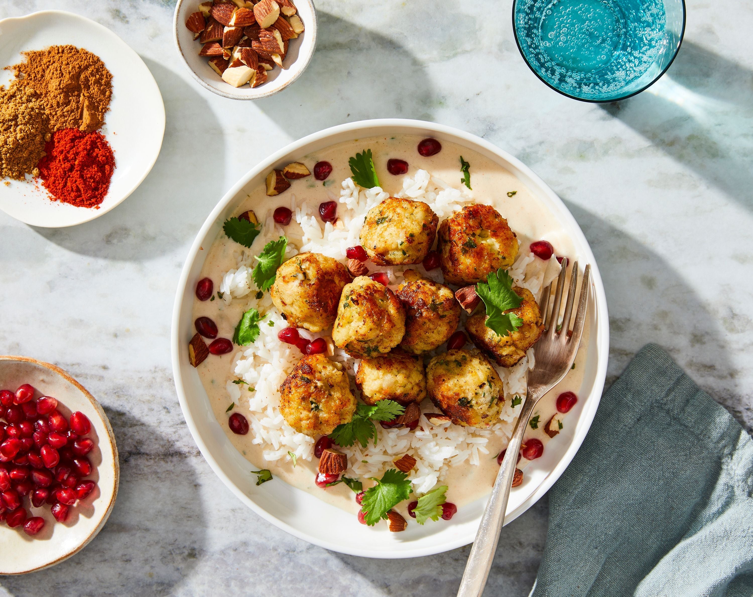 Halibut Meatballs in Spiced Yogurt Sauce
