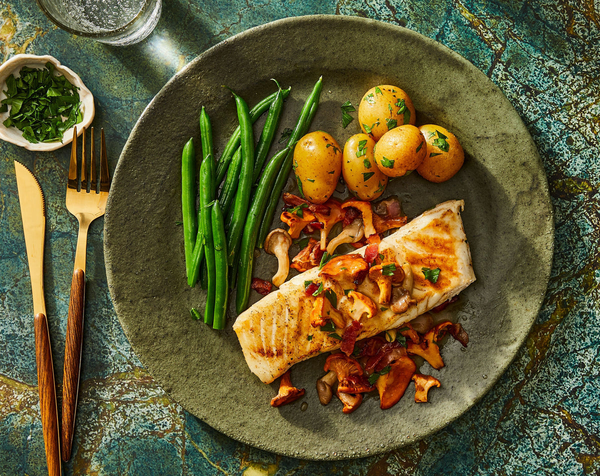 Seared Halibut with Wild Mushrooms