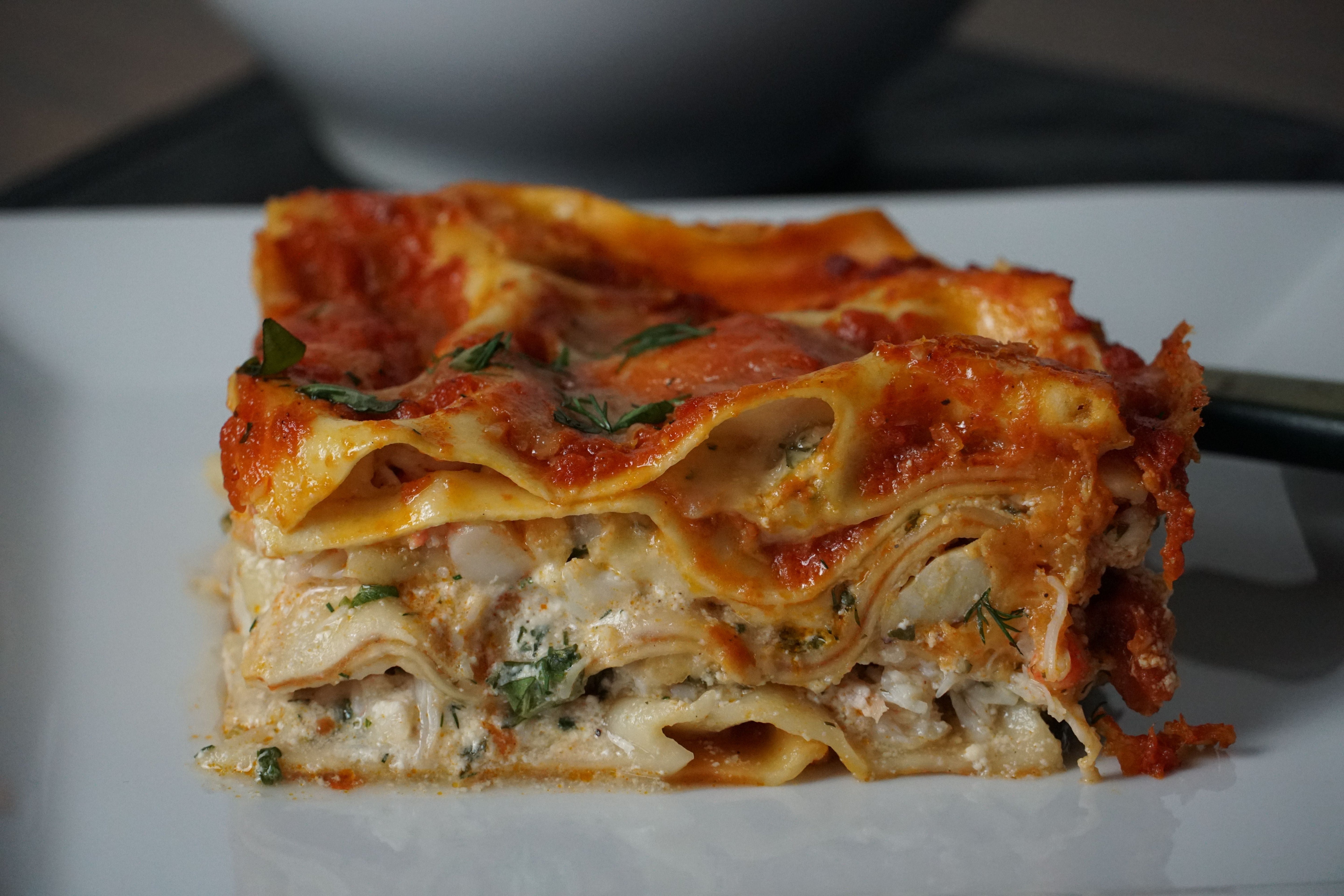 Crab and Shrimp Lasagna with Creamy Tomato Sauce