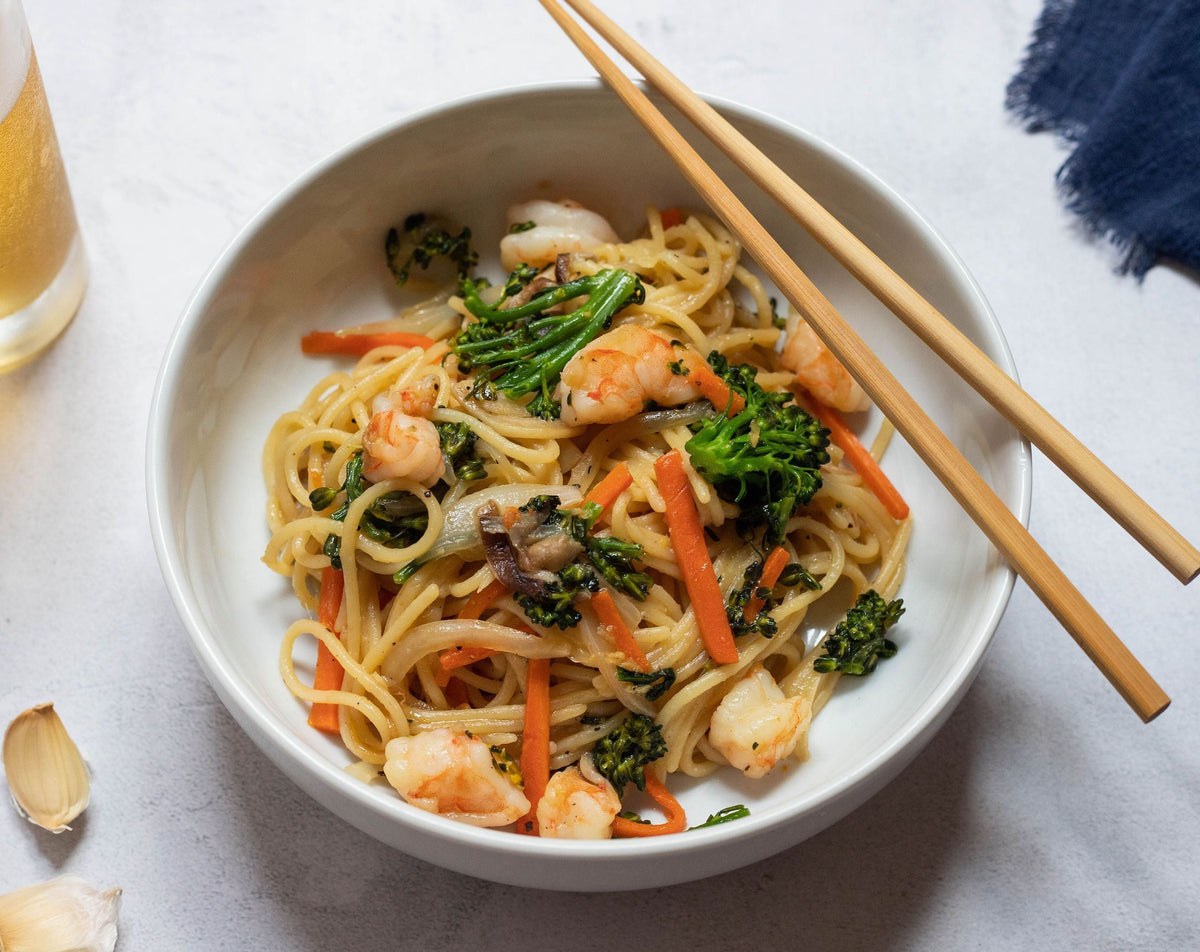 Spot Shrimp Garlic Noodles