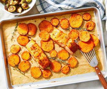 Maple-Cider Baked Salmon with Sweet Potatoes