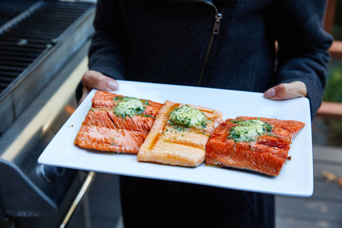 salmon with butter pats