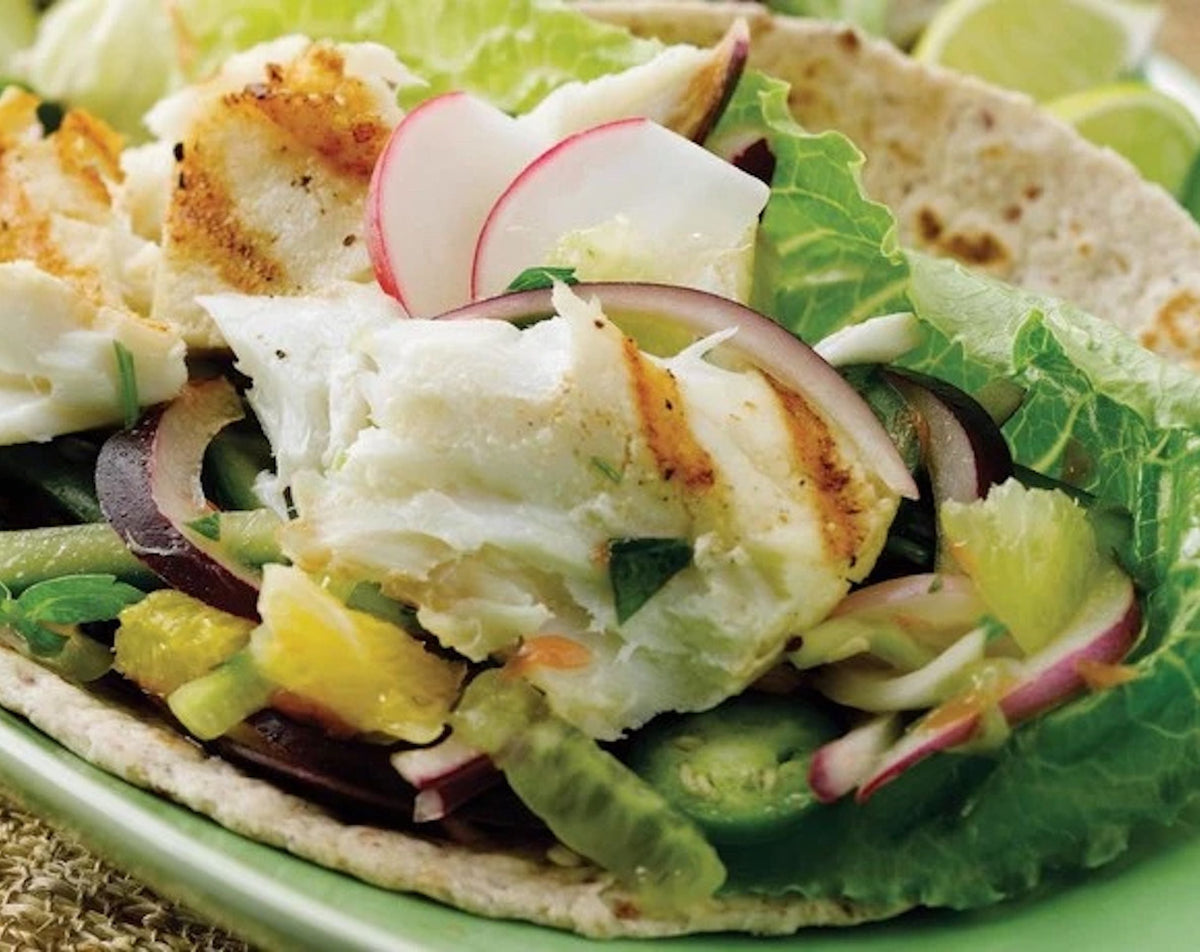 Grilled Halibut Tacos with Cucumber Citrus Salsa