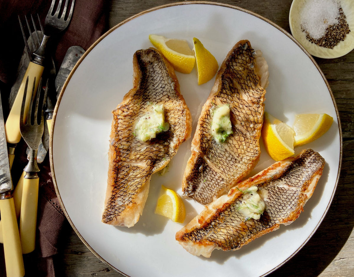 Black Sea Bass with Garlic-Herb Butter