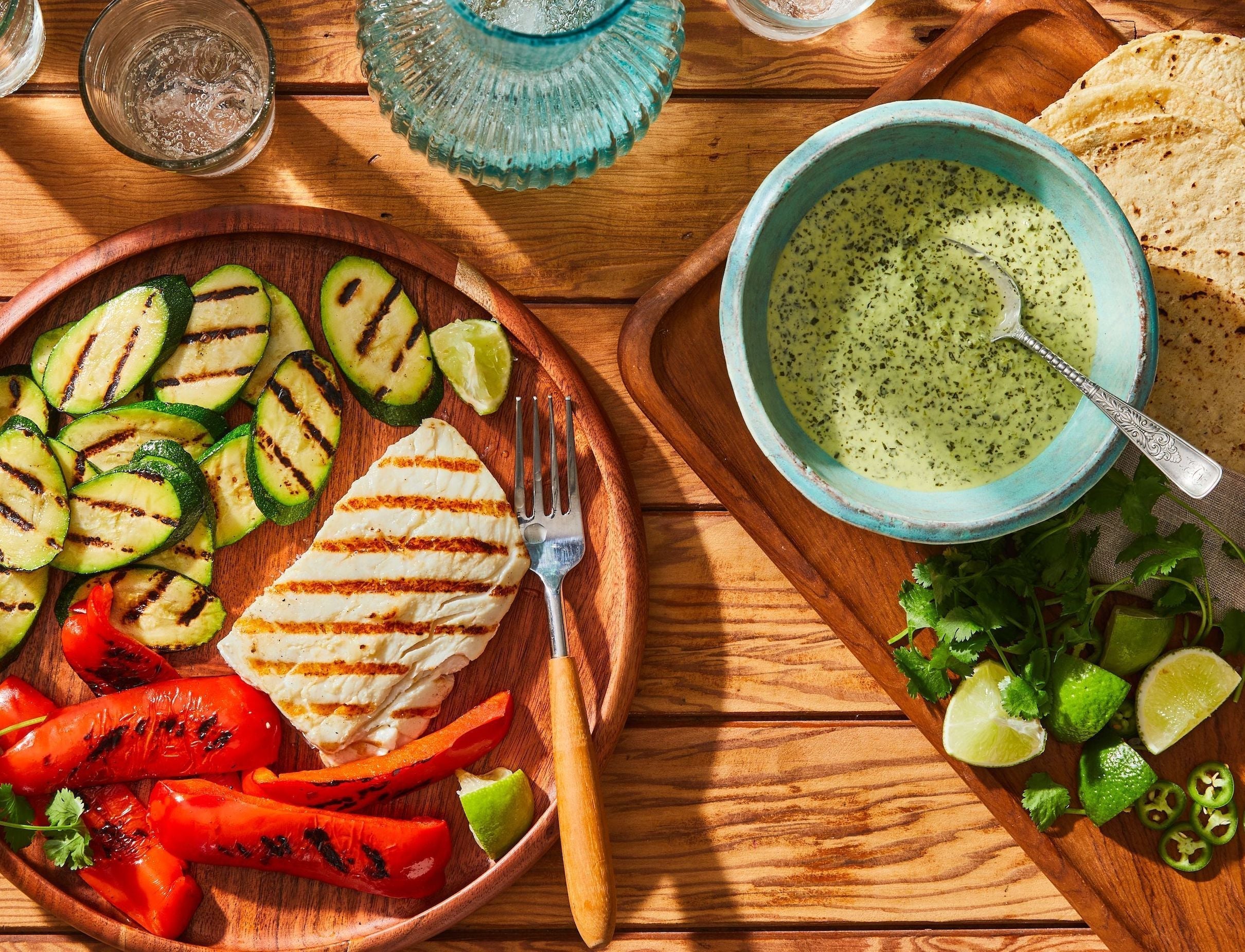 Grilled Halibut and Vegetables with Salsa Verde