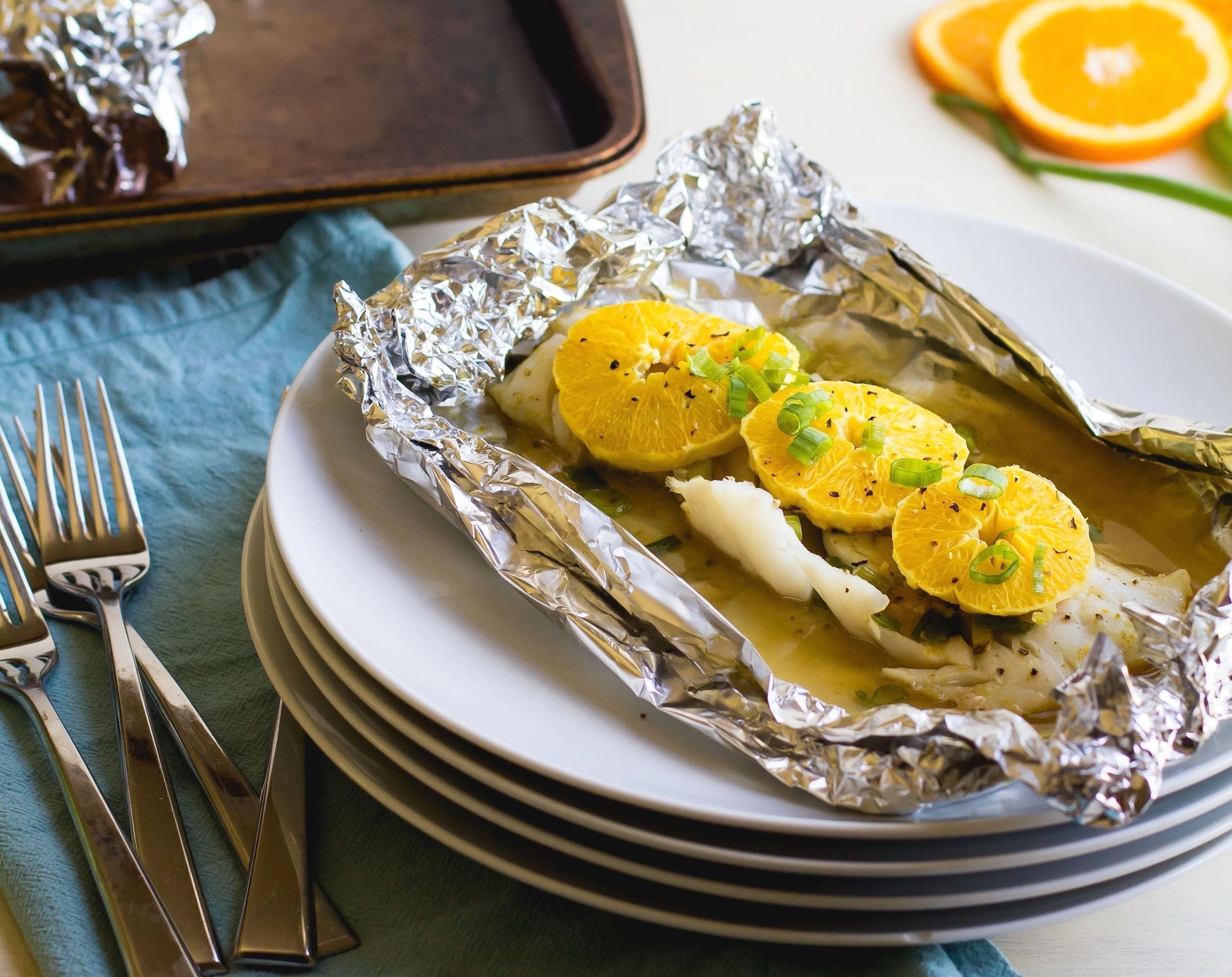 Foil-Baked Pacific Cod with Oranges, Scallions, & Ginger