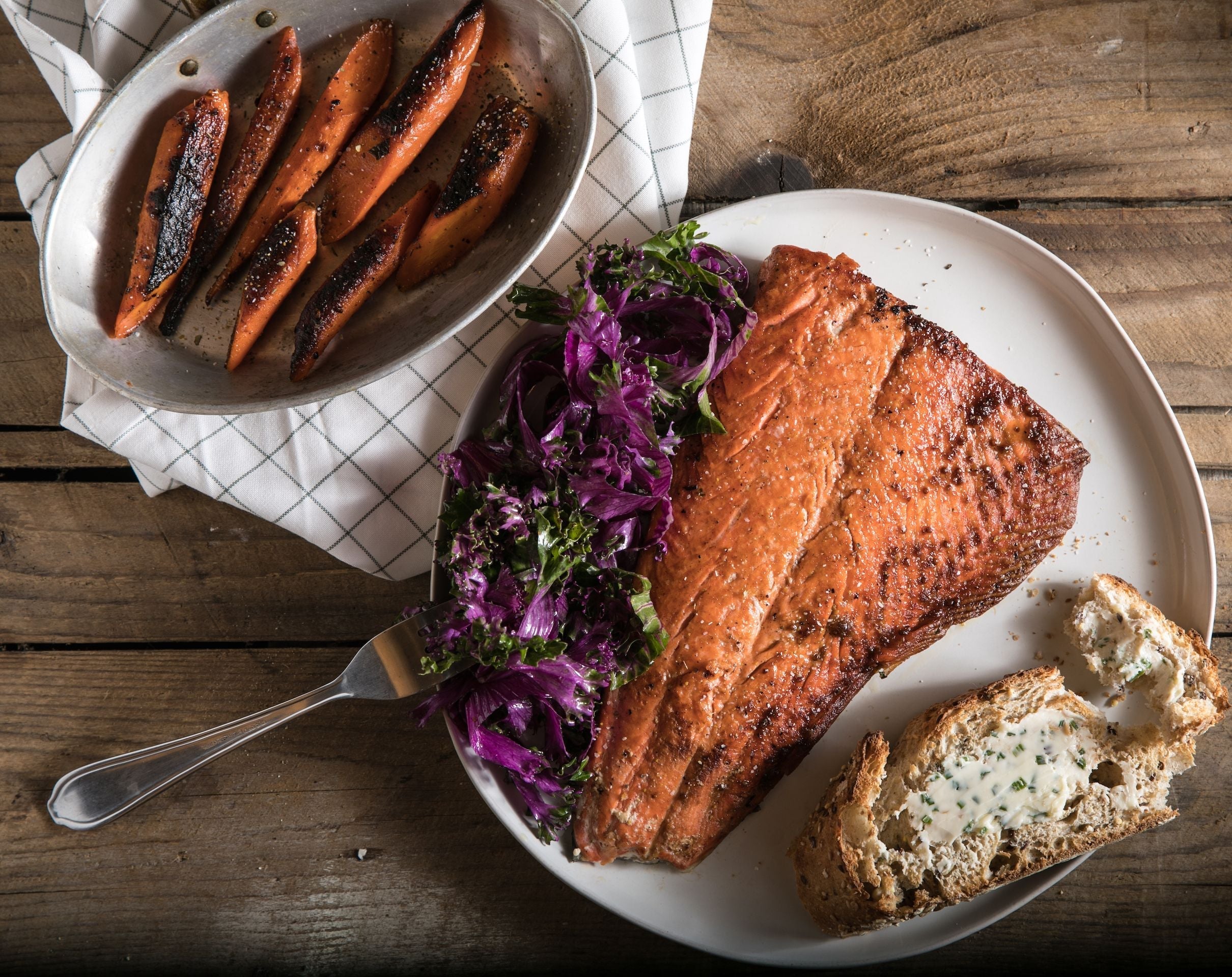 Ginger-Glazed Sockeye Salmon with Charred Carrots