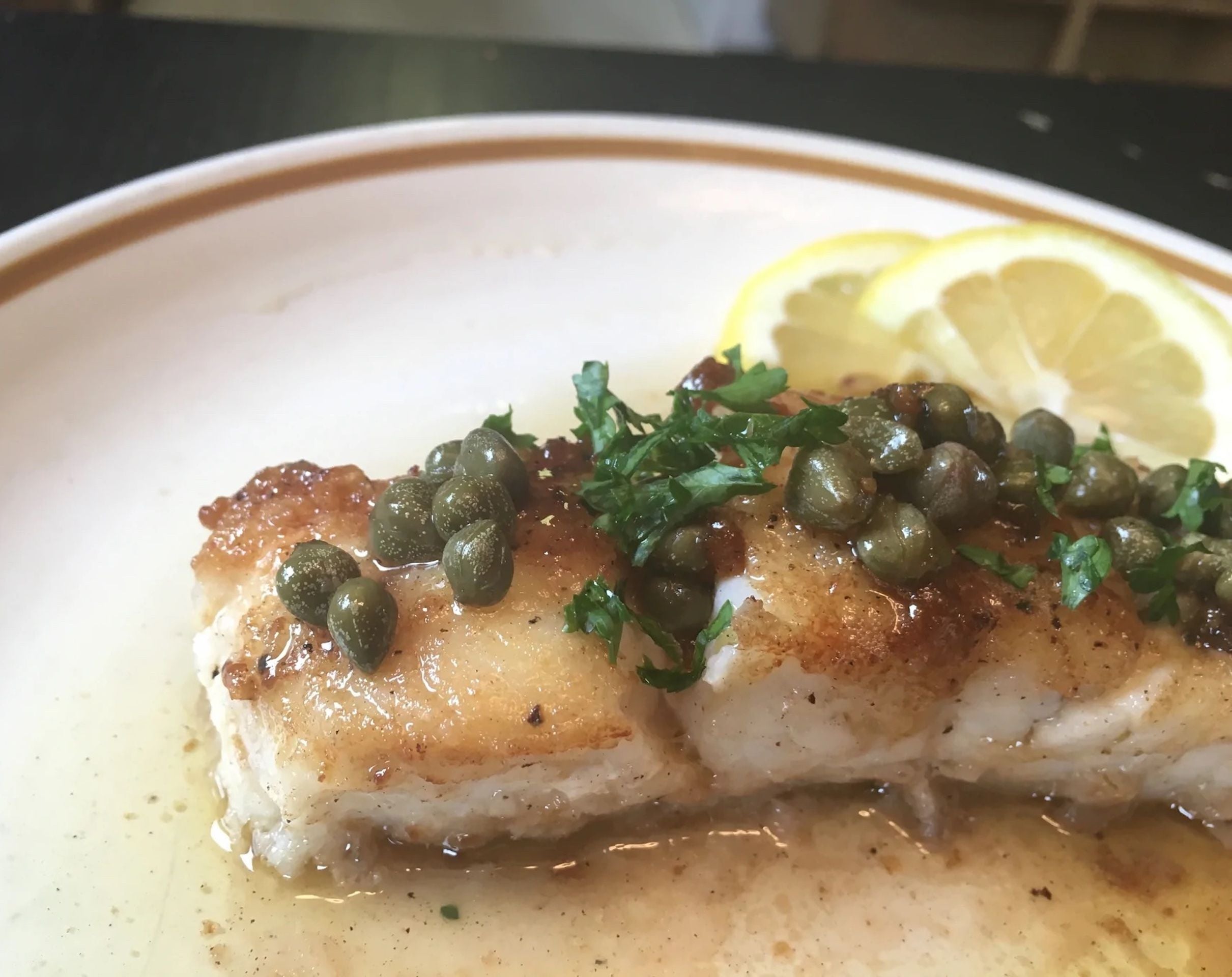 Lingcod with Brown Butter, Honey, and Capers