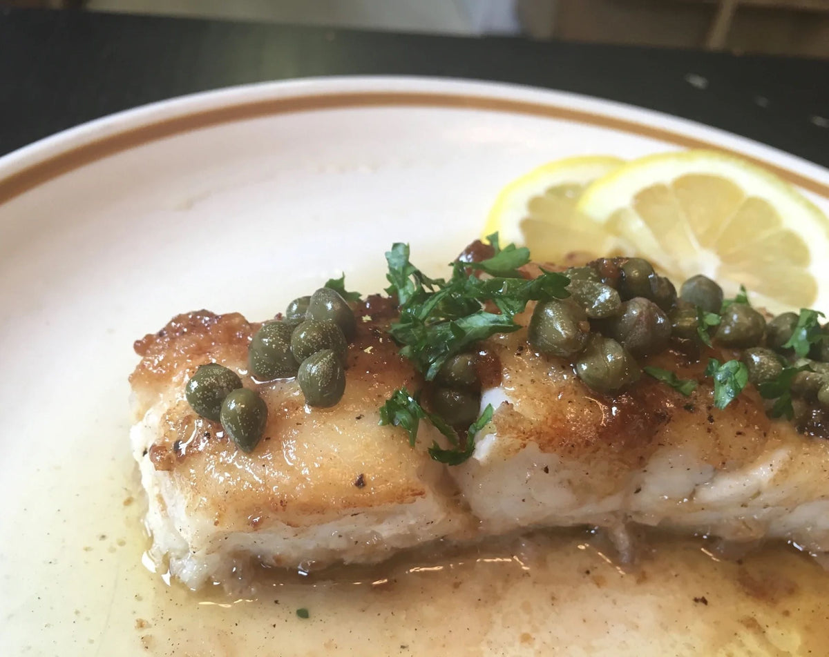 Lingcod with Brown Butter, Honey, and Capers