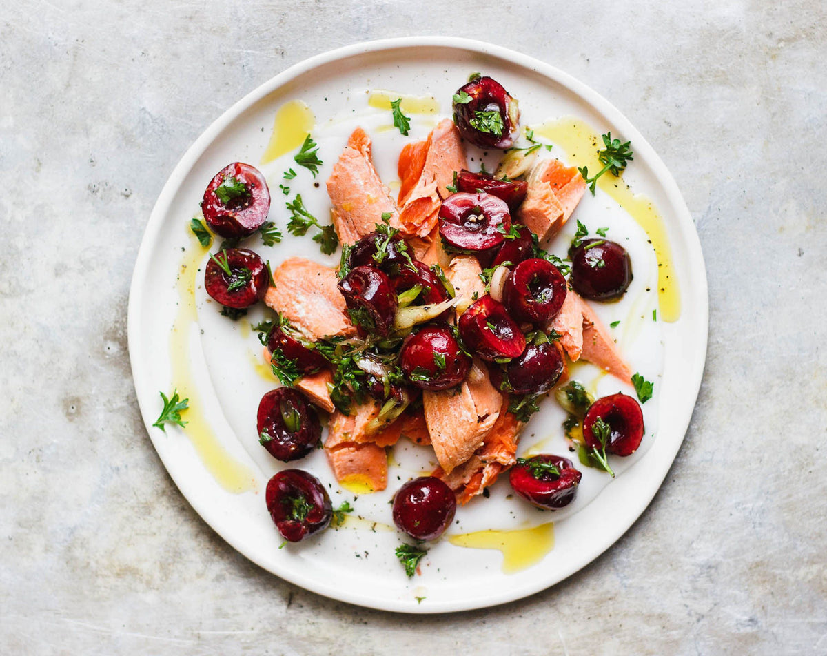 Poached Salmon with Savory Cherry Salad