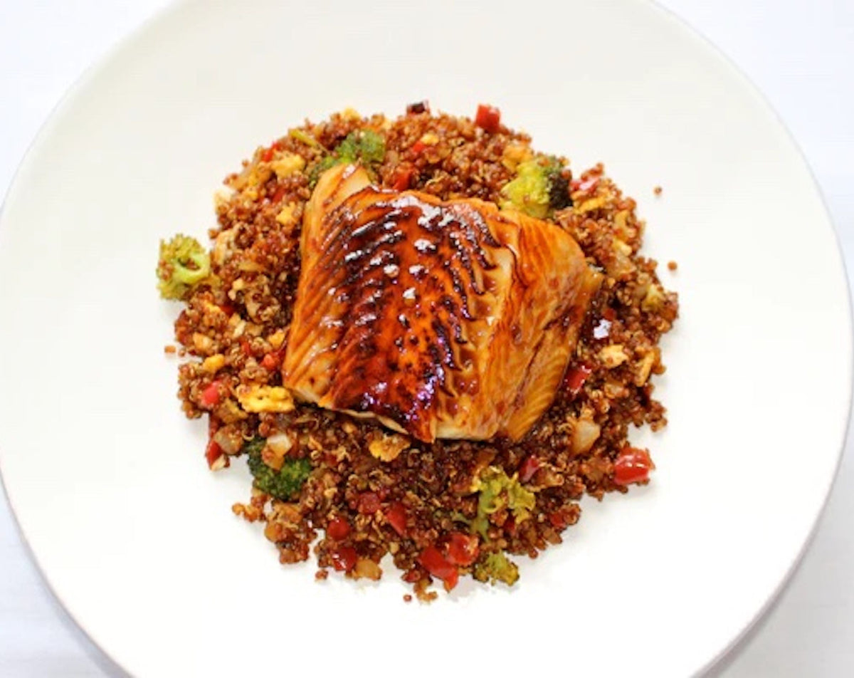 Sweet and Spicy Sablefish with Quinoa Fried Rice