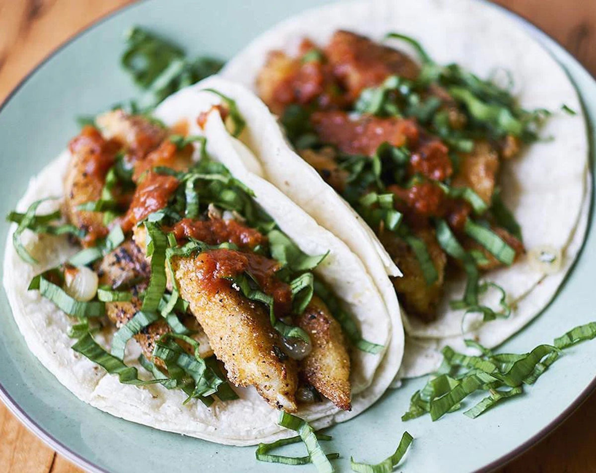 Crispy Springtime Rockfish Tacos with Ramps