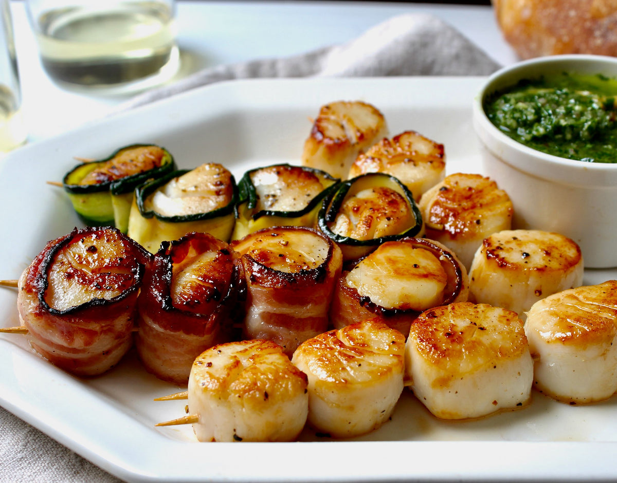 Seared Scallop Kebabs with Easy Salsa Verde