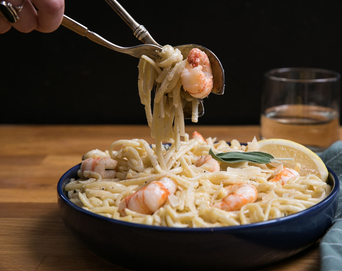 Linguine with Spot Shrimp and Sage Cream Sauce