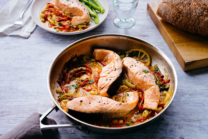 wine poached salmon – Alaska, Wild-Caught
